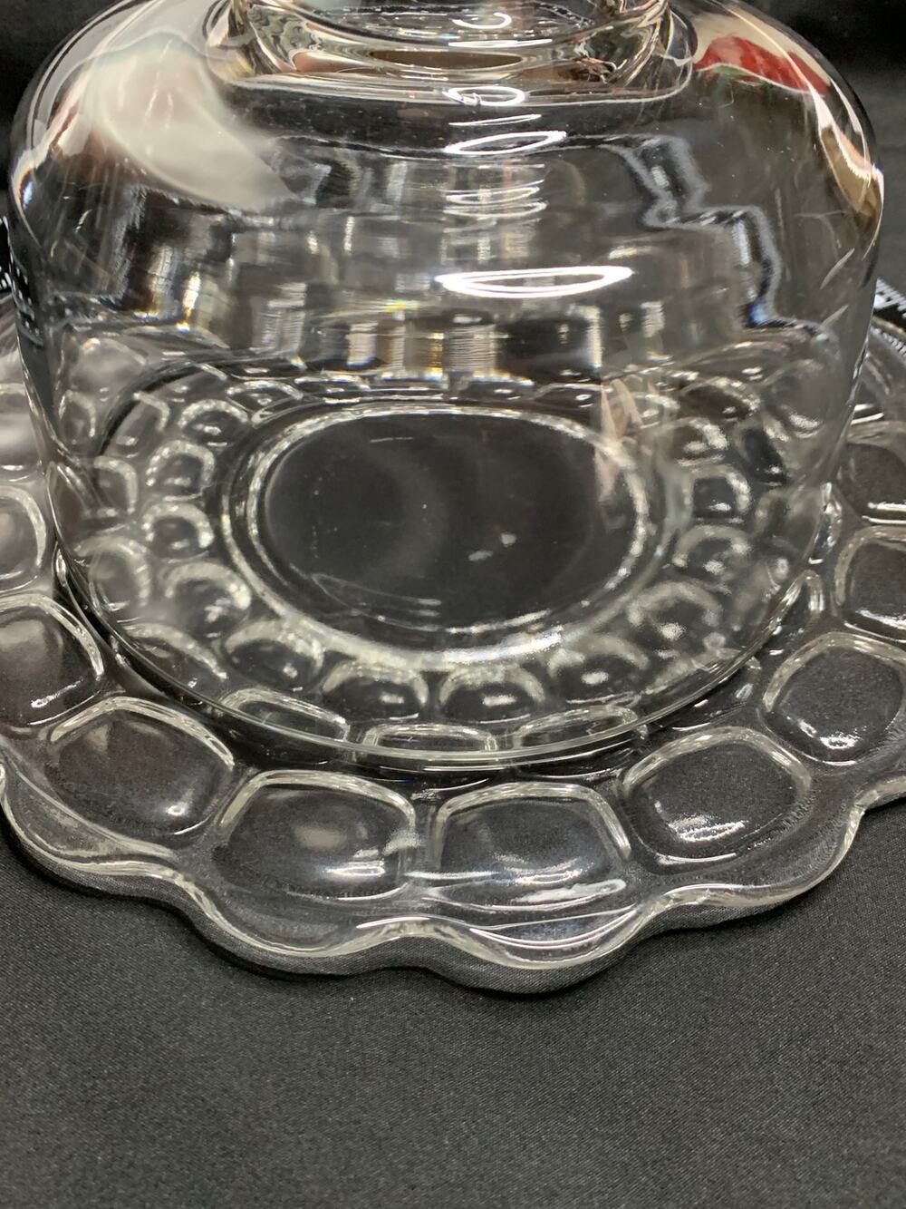 Clear Glass Cheese Dome Cloche Pebble Pattern Serving Plate 2 Piece Set
